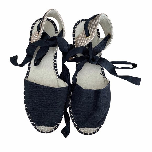 Ellos Women's Black Flat Lace Up Espadrille Sandals Size 9 - Picture 1 of 6
